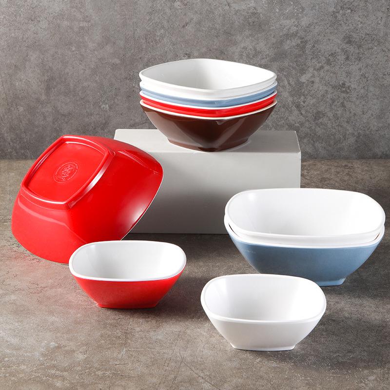 Melamine Imitation Porcelain Square Plastic Bowl for Restaurants and Hotels - Perfect for Fast Food, Barbecue, Bibimbap, and Desserts.