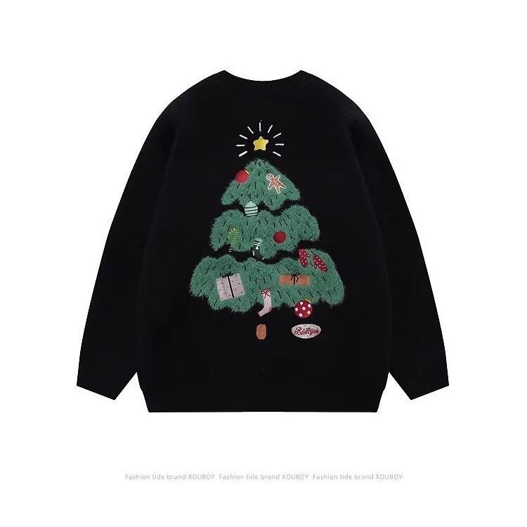 

Trendy American Retro Streetwear Knitwear: Lettered Christmas Jacquard Couple Sweater L чорний
