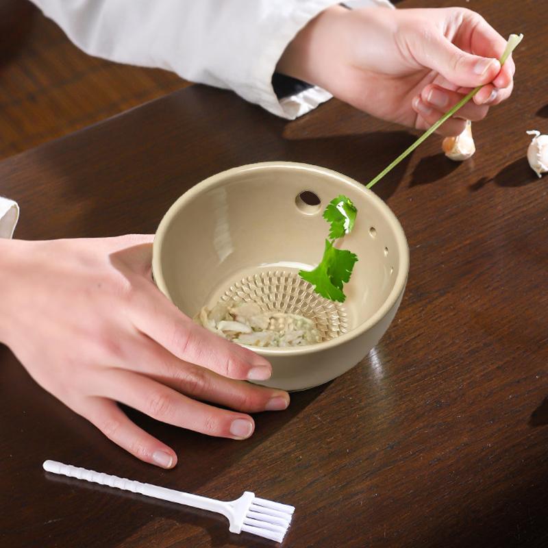 Handmade Garlic Grater Herb Stripper Bowl, 2-In-1 Herb Stripper And Garlic Grater Bowl, Different Sizes Of Round Holes