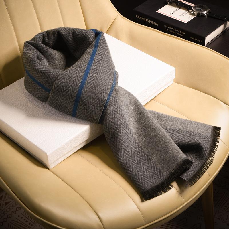 Red wool scarf men's fashion versatile high-end plaid winter dad old man trend scarf