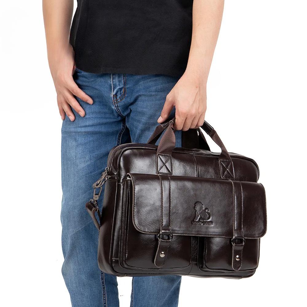 Men's Briefcase 100% Genuine Leather Business Large Capacity Handbag Waterproof