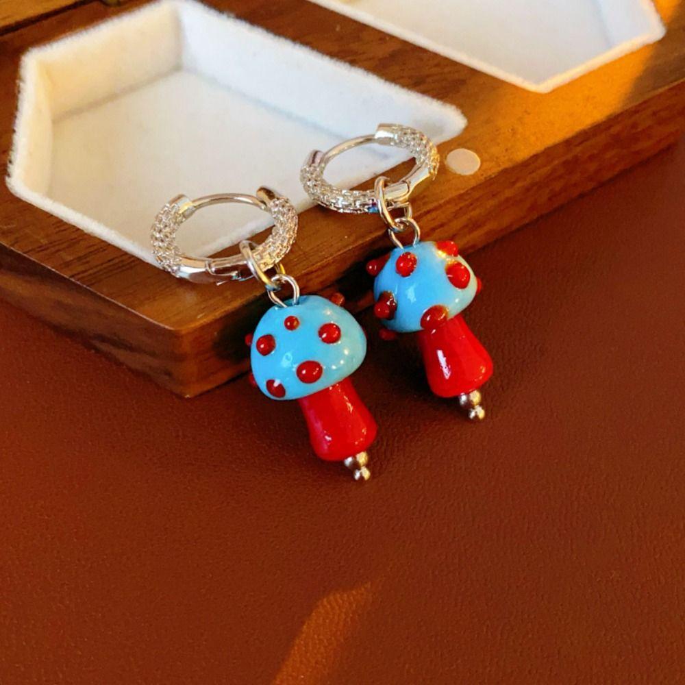 Mini Mushroom Dangle Earring Earrings Buckle Cute Earring Cute Mushroom Earrings  Vacation