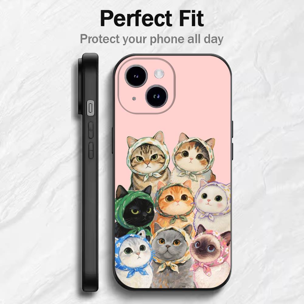 Colorful Cat Design Phone Case For 17 16 15 14 13 12 11 Mini XS XR X 6S 6 Pro Max Plus Black Soft Cover