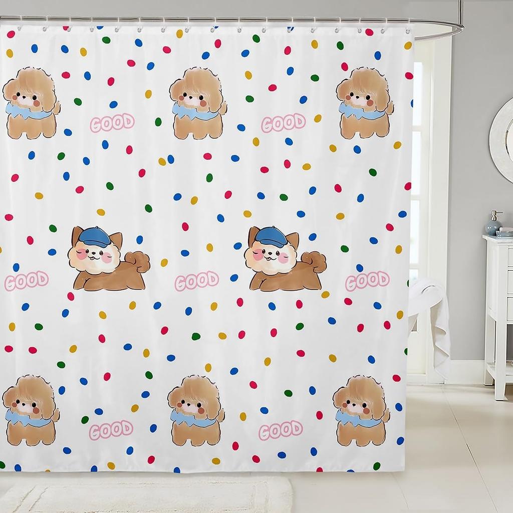 Funny Swimming Dog Fabric Shower Curtain Cute Pet Shower Curtain for Kids Ocean Theme Bathroom Waterproof Accessories with