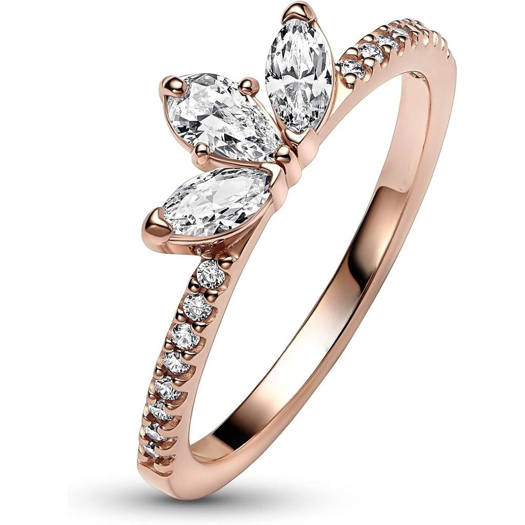 White copper silver-plated rose gold teardrop crown ring