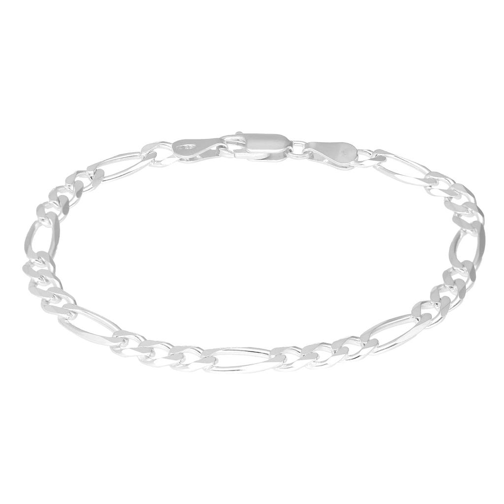 [Shinjuku Gin No Kura] Silver 925 Figaro Chain Bracelet, 17cm, 6-Face Cut, Women's, Simple Design Chain