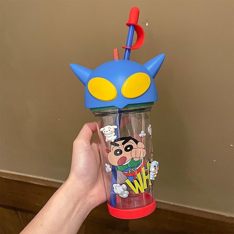 Crayon Shin-chan Straw Cup Water Bottle with Straw, Easy To Drink From, Cute and Versatile for Kids (Color: Crayon Shin-chan D, Size: 500ml),