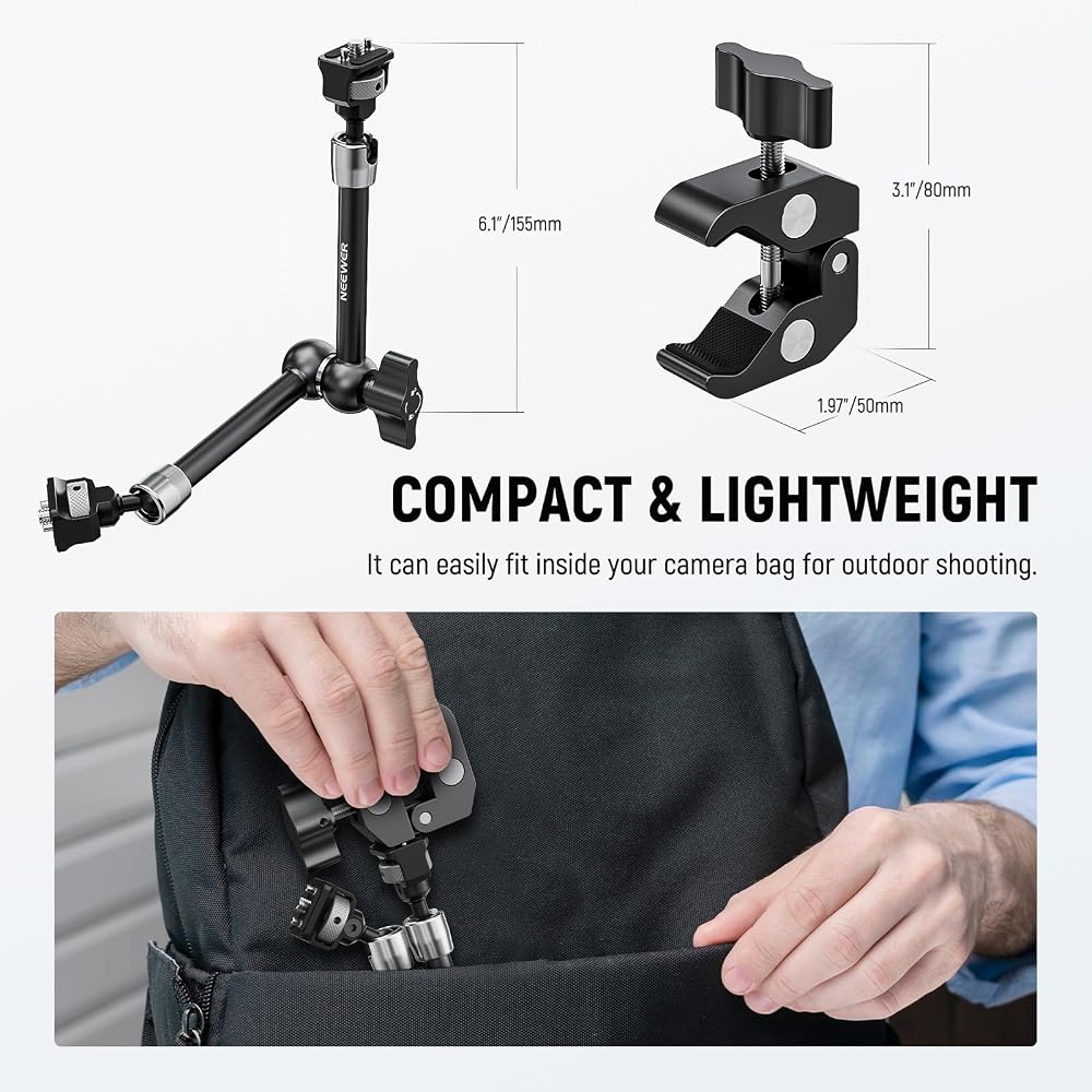 Neewer 28cm Magic Arm Clamp Mount Articulated Arm Camera Monitor Mount Super Clamp/1/4" & 3/8" ARRI Positioning Pins and Holes for DSLR/Action Camera/