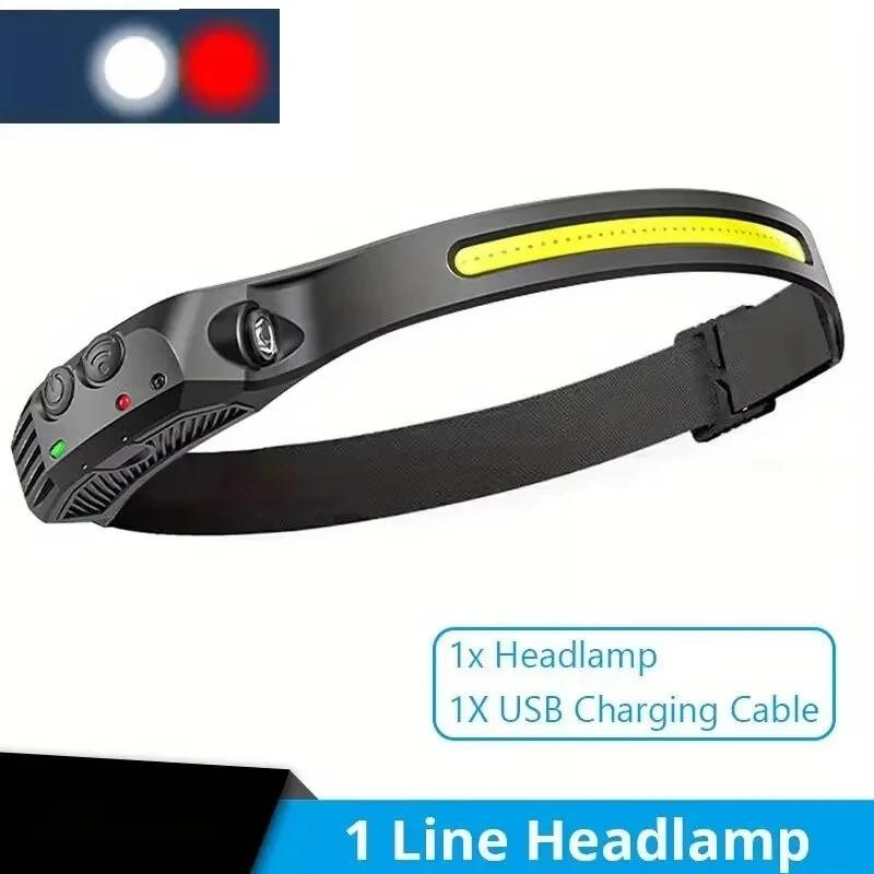 Lampă frontală LED cu inducție, reîncărcabilă USB, lanternă frontală puternică cu baterie încorporată, torță frontală pentru exterior, camping, pescuit, lanternă