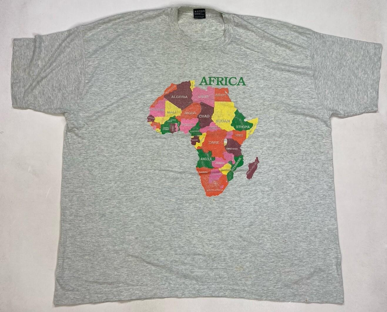 VINTAGE Africa Map Graphic T-shirt Men 3XL Gray USA 90s Single Stitch M
