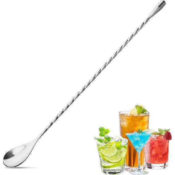 2Pcs Cocktail Spoon Long Handle Bar Spoon - 12" Metal Spoons Drink Mixers for Cocktails Stainless Steel Spoons Stirring Spoons for Coffee Bar