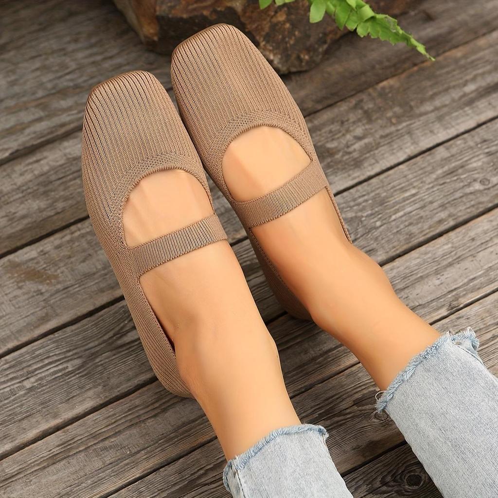 Scarpe Piatte Casual da Donna in Maglia Monocolore Slip-On Mary Jane Scarpe Comode per Camminare
