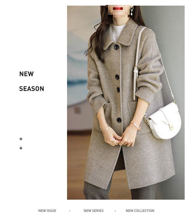 2026 Women's Petite Plus Woolen Coat - Autumn/Winter, Thickened, Slimming, Korean Style, Mid-Length Overcoat