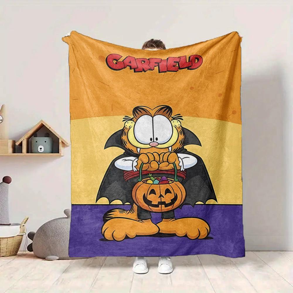 1Pc Garfield Halloween Vampire Treats Flannel Fleece Blanket Soft Warm Throw Blanket For Sofa Bed Couch Home Decor Travel Nap Blanket Xmas Gift Q1741