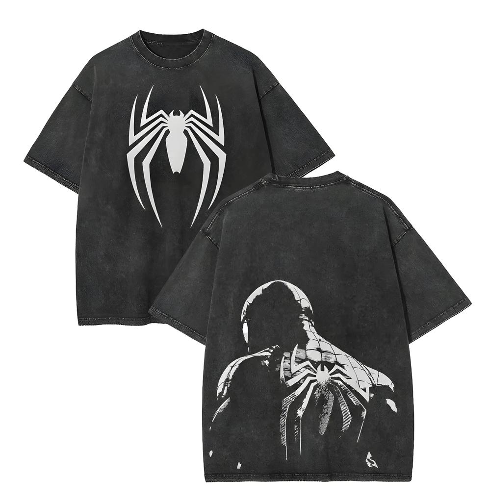 Marvel Spider-Man Gewaschenes Retro-T-Shirt mit Rückendruck, Spider-Man Gewaschenes Shirt