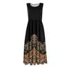 Women's Fashionable Printed Round Neck Sleeveless Casual Pullover Pocket Mid Length Dress
