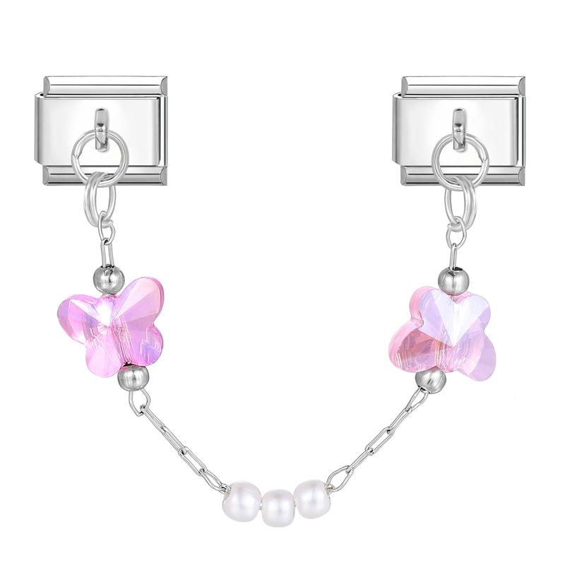 Flowers Moon Star Butterfly Heart Zircon Tassel Chain Italian Charm Links Fit 9mm Bracelet Stainless Steel DIY Jewelry Making