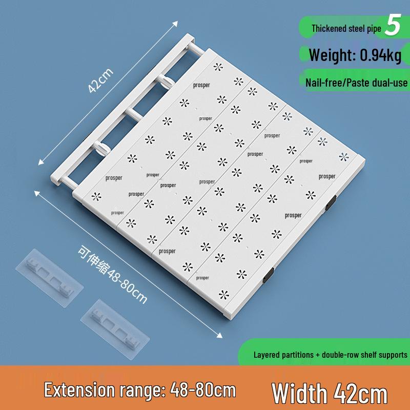 Retractable Wardrobe Storage Rack with Layered Partition for Dormitory Use