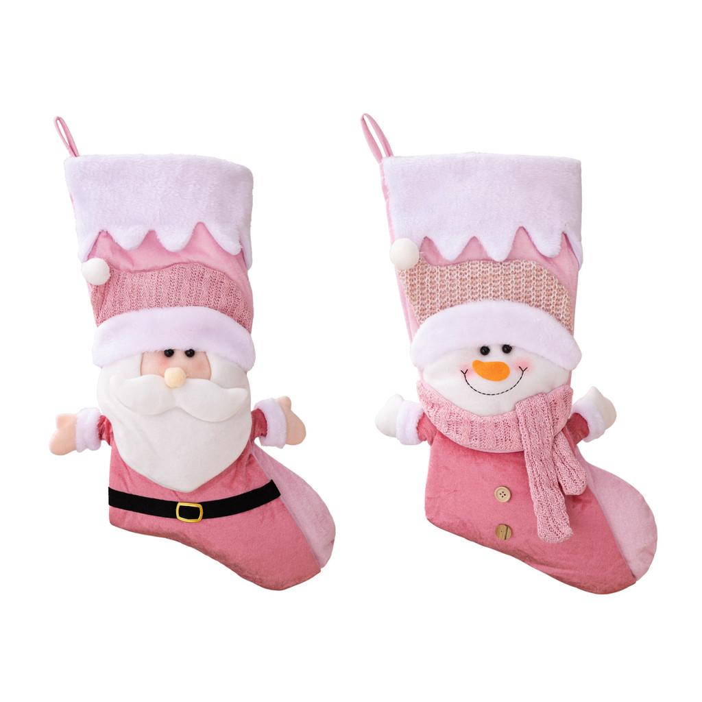 Nordic Pink Festive Christmas Stockings With Adorable Santa Snowman Perfect For Gifts