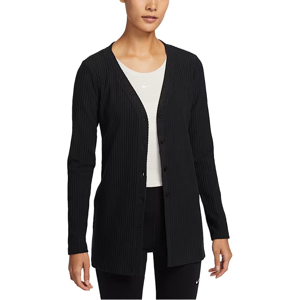 New Nike NSW CHLL KNT RIB CARDI Long Sleeved Dresses Women's Black HJ1244-010