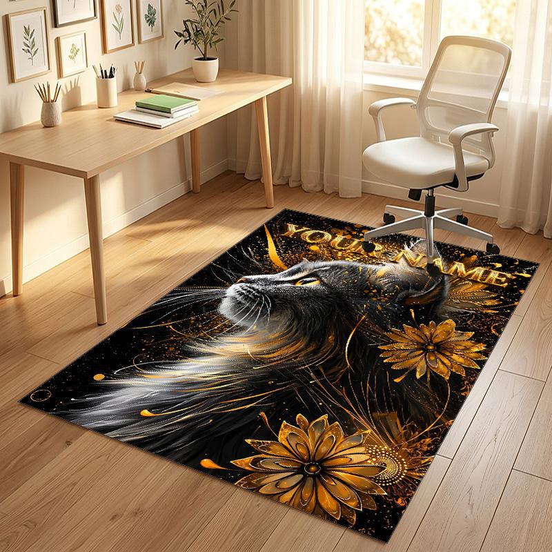 Cat Theme Crystal Velvet Rug Personalized Custom Name Text Soft Floor Mat Home Decor