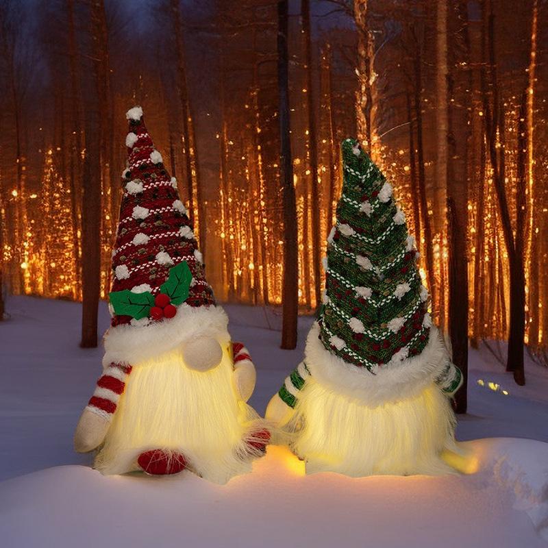 Christmas Doll Sled Elf Ski Gnome with Led Light Christmas Decorations for Home Xmas New Year 28cm