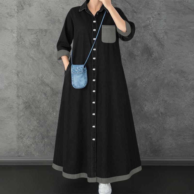 

ZANZEA Женское повседневное платье с отложным воротником и длинными рукавами 4XL чёрный