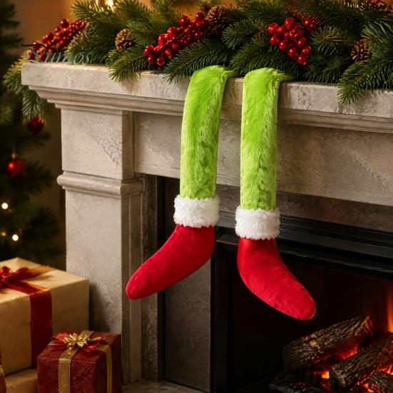 Plüsch Grüne Elfen Dekorationen 2 Stück Weihnachtsauto Bein Dekoration, Langes Haar Hängende Lustige Feiertags Spiegel Ornament für Zuhause Kamin Baum Dekor,