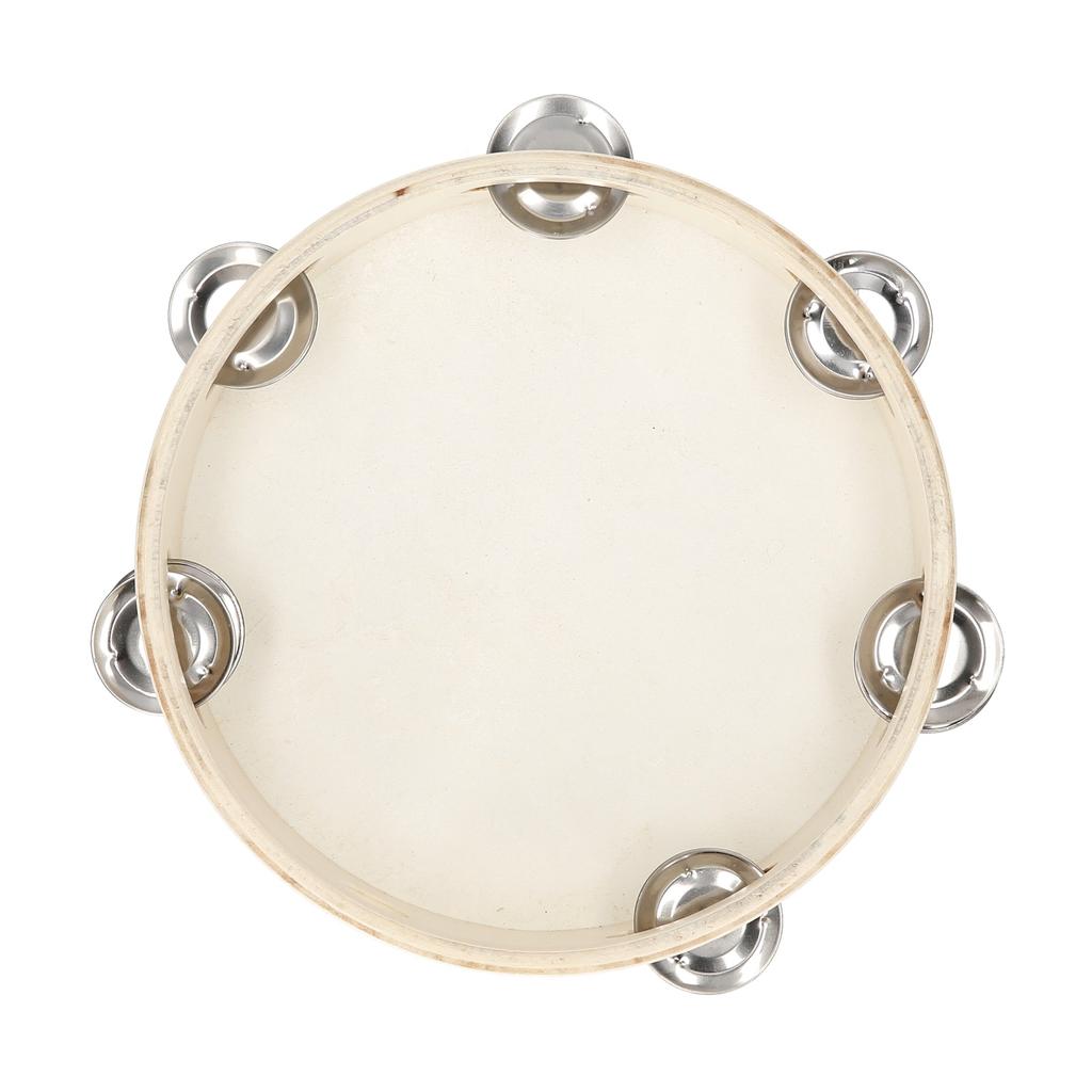 6 Inch Hand Tambourine with Metal Single Row Jingles Sheepskin Skin Wooden Tambourines Entertainment Musical Timbrel for Adults Kids Dancine Sing