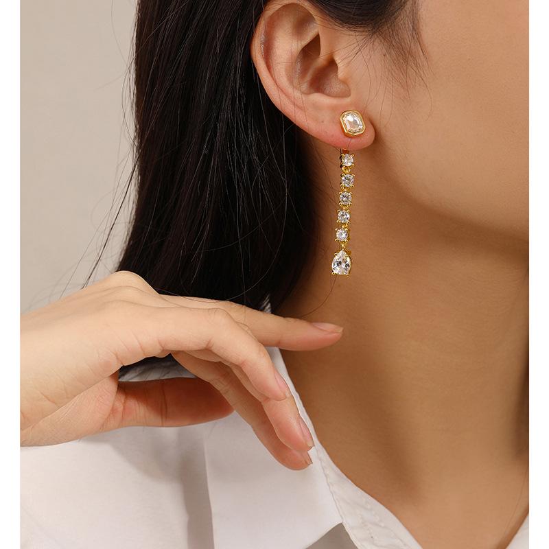 Retro European & American Zircon Long Earrings | Silver Needle 925 | Exaggerated, Simple, High-End Temperament for Women