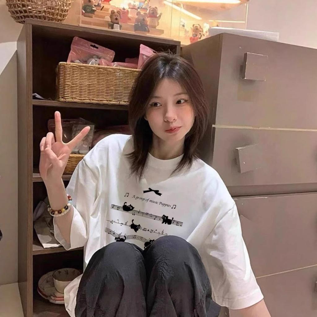 Cotton White Short-sleeved T-shirt Women's Summer American High Street Loose Fat Mm Large Size Design Sense Niche Half-sleeved Top