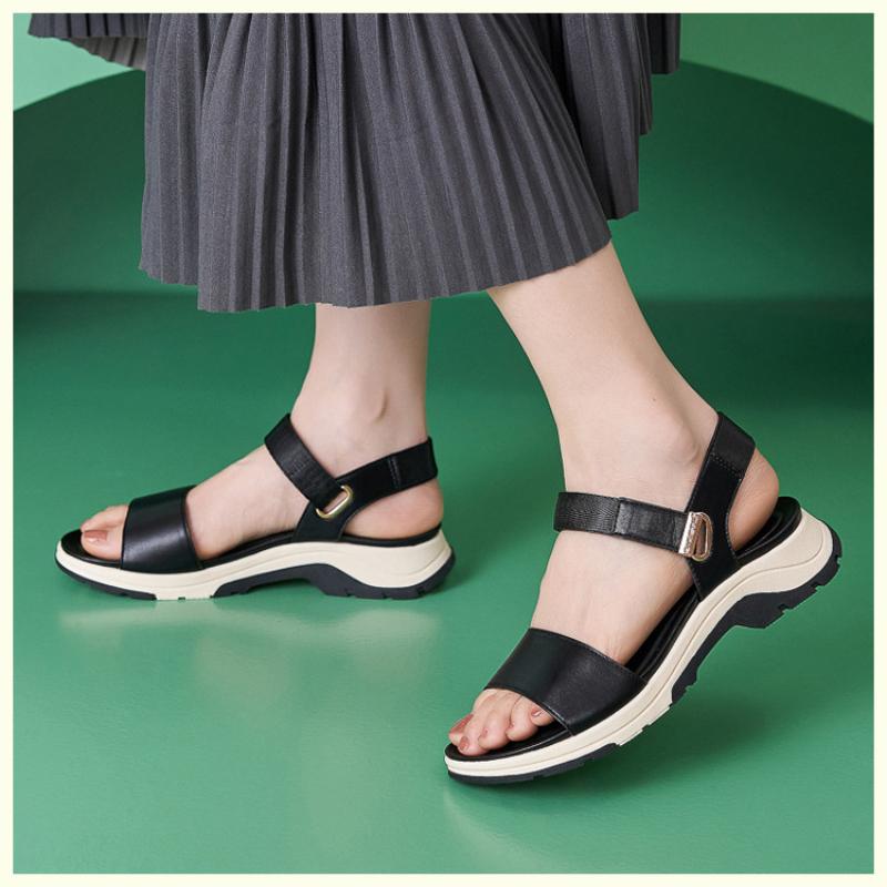 

Fashion New Sandals Color-Blocking Casual Sports Comfortable Thick Sole Velcro Large Size Women s Shoes Wedge Buckle Fashionable 36