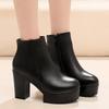 8cm 10cm Small Size 33-43 Thick Bottom Platform Shoes Ankle Boots with Fur 2025 Block High Heels Genuine Leather Boots Office