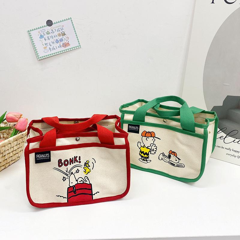 Cute cartoon Snoopy bento canvas bag large capacity multi-function portable canvas bag