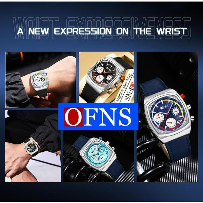 Square Dial Chronograph Quartz Watches for Men Fashion Leather Strap Casual Sport Wristwatch with Date Display Waterproof Luminous