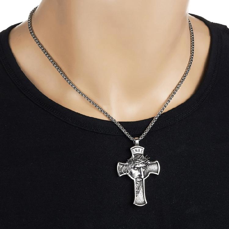 Crown of Thorns Jesus for Cross Necklace Stainless Steel Religious Gift for Men