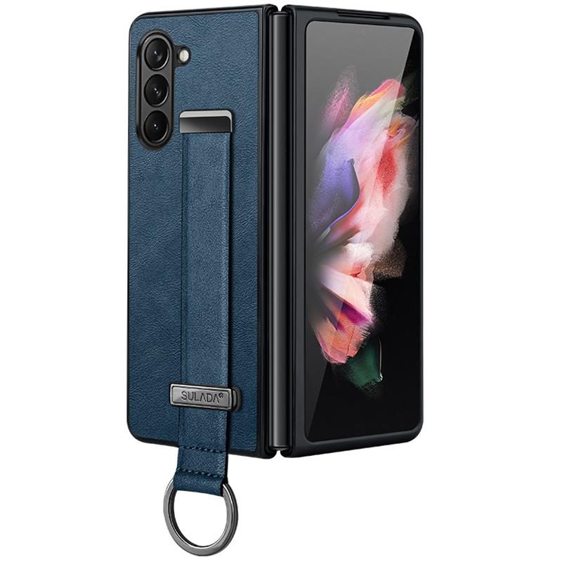 

SULADA Модная серия для Samsung Galaxy Z Fold6 5G Чехол Ремешок Подставка Кожа+ПК Чехол для телефона Blue