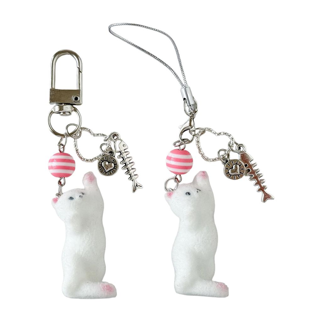 Stilvoller Katzenförmiger Schlüsselanhänger Beflocktes Harz Handy-Anhänger Tragbare Designs für einen Modischen Lebensstil