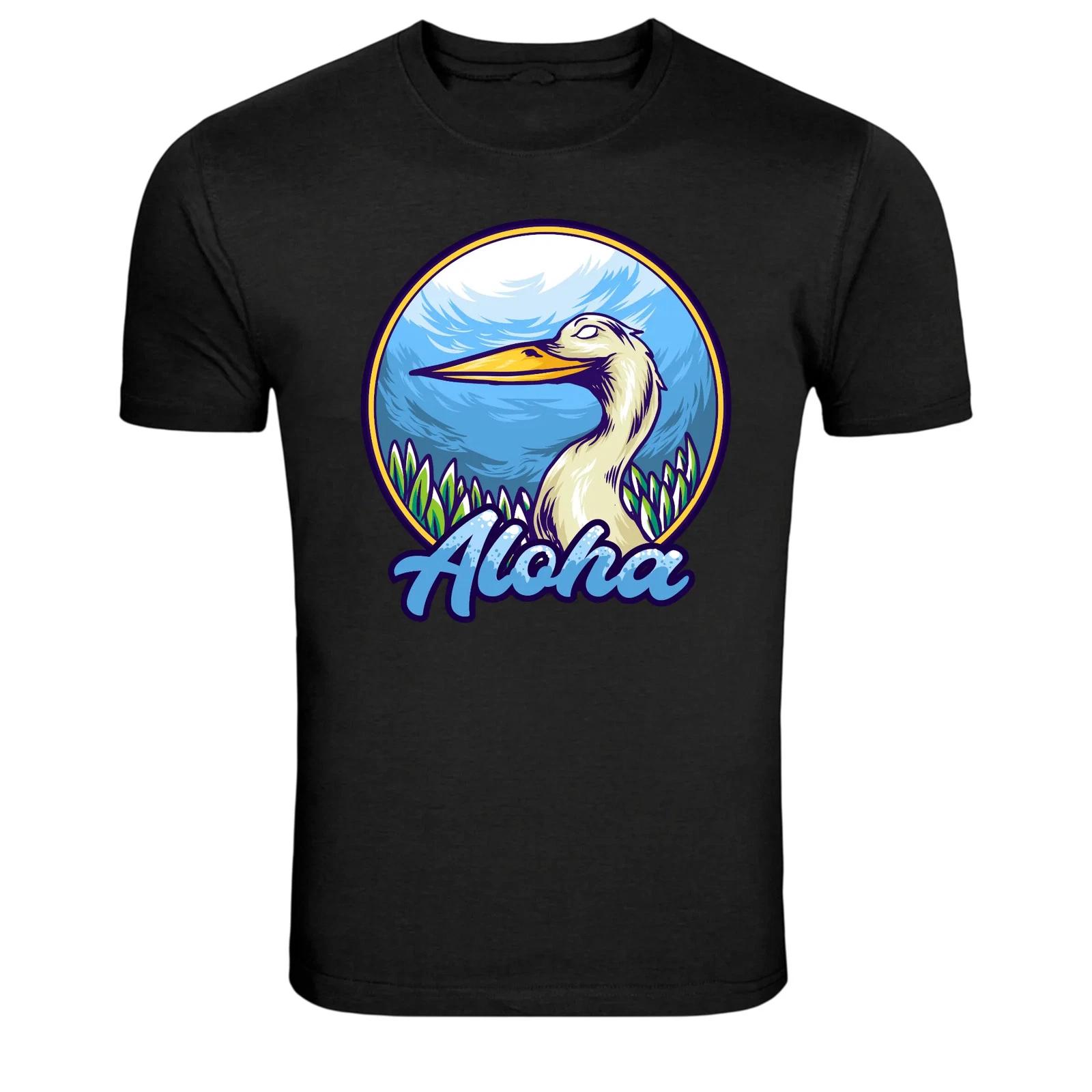 Aloha Heron Bird Tropical Island Graphic T-Shirt S
