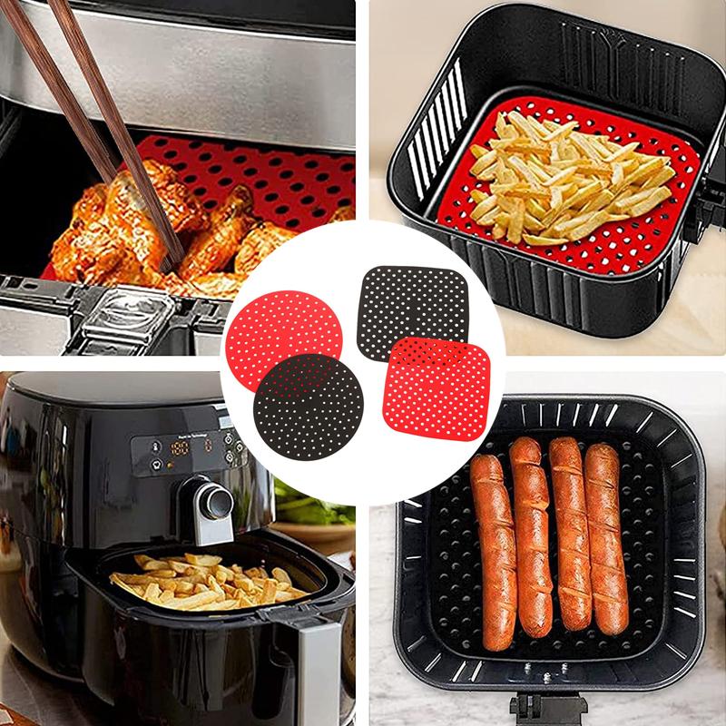 1pc Reusable Non-slip Silicone Air Fryer Mat Square Round Liners Air Fryer Basket Protector Pot Mat Kitchen Accessories Gadgets