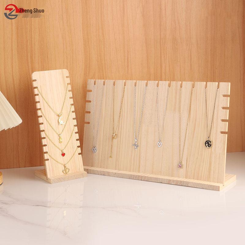 Solid Wood L-Shaped Necklace and Pendant Display Stand with Detachable Jewelry Board