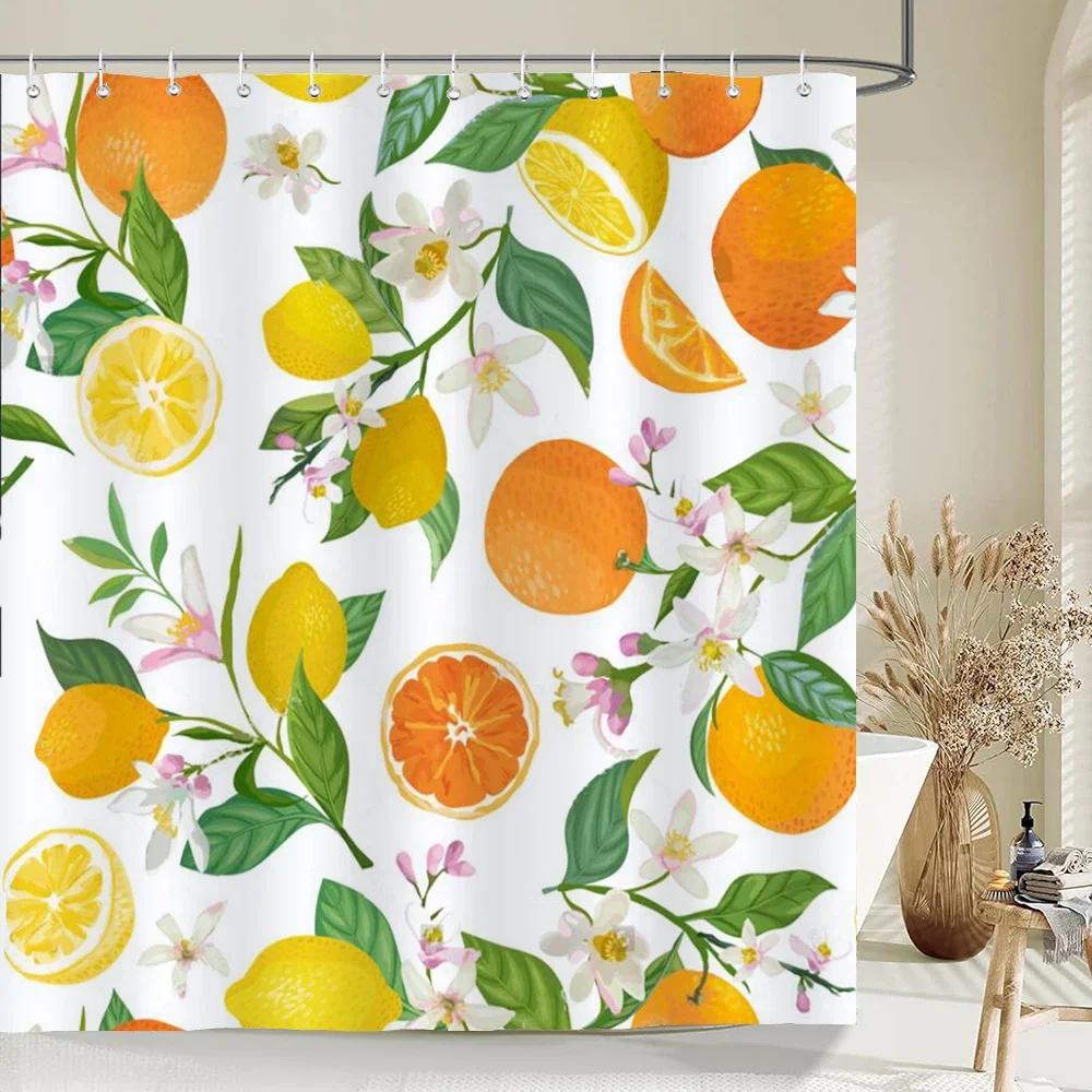 1 pc Fresh Lemon Fruit pattern Shower Curtains Bathroom Polyester Bath Curtains Printing Shower Curtain Decor With Hooks Curtain