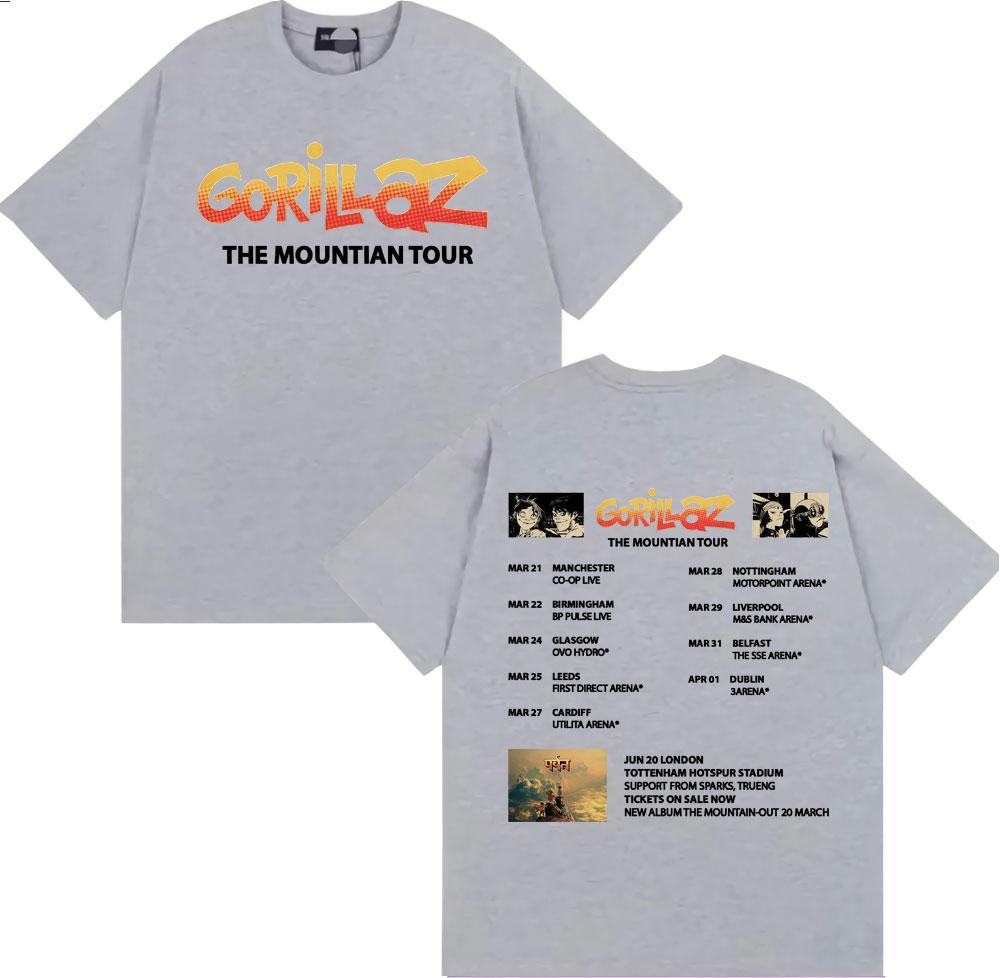Band Gorillaz New Album The Mountian Tour T Shirts Men Women Vintage Fashion Cartoon Tshirts Cotton Casual Short Sleeve Tshirt