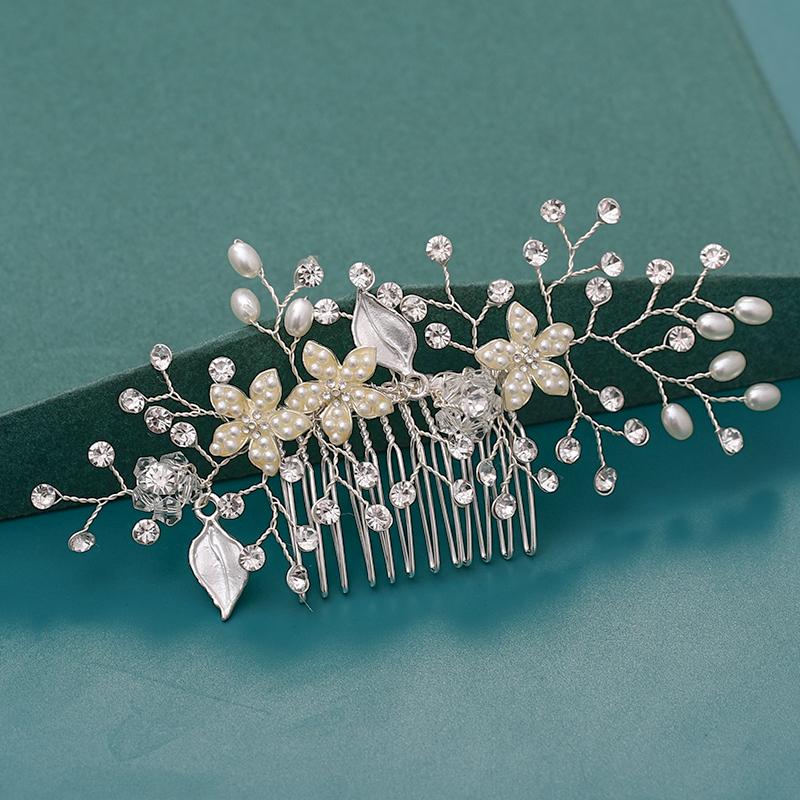Bride Hair Combs Hair Accessories Wedding Bridal Headpiece Silver Color Handmade Crystal Pearl Wedding Ornaments Hair Jewelry