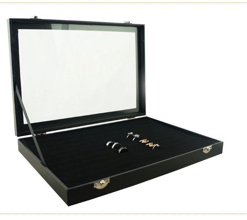 Pink Flocked Portable Jewelry Box with Lid - 316-Grit Dustproof Glass Ring & Earring Display