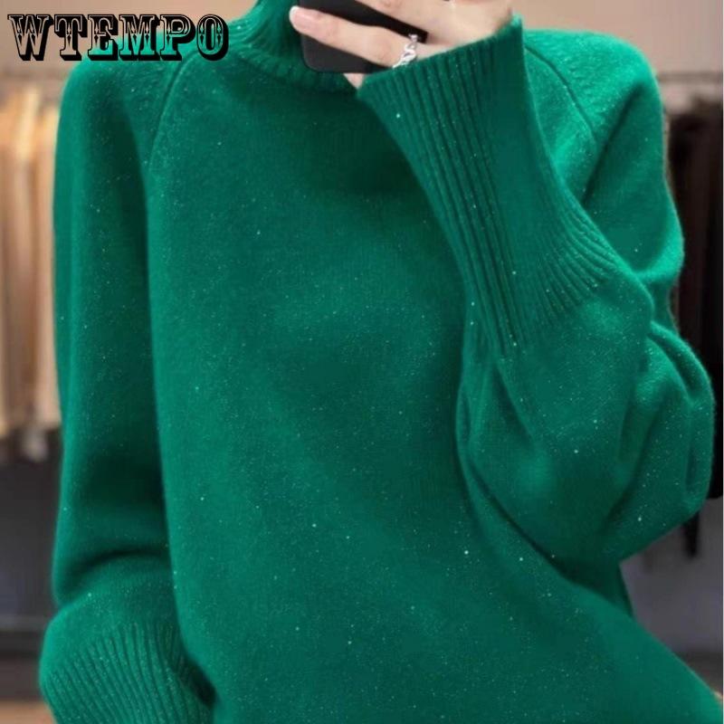 Autumn and Winter High Neck Sweater Knitted Sweater Women's Loose Korean Version Thick Pullover Sweater Base Sweater