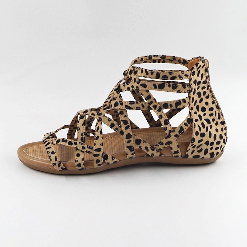New Women Open Toe High Tops Sandals Comfy PU Leather Hollow Out Summer Shoes Boho Style Bandage Back Zipper Beach Shoes