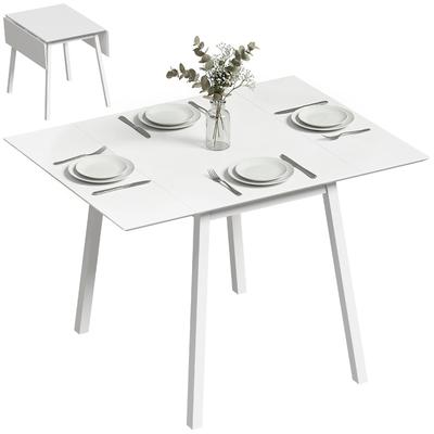 Dining Table Folding Table Kitchen Table, 2 Foldable Surfaces, 110 X 86 X 75 Cm, White