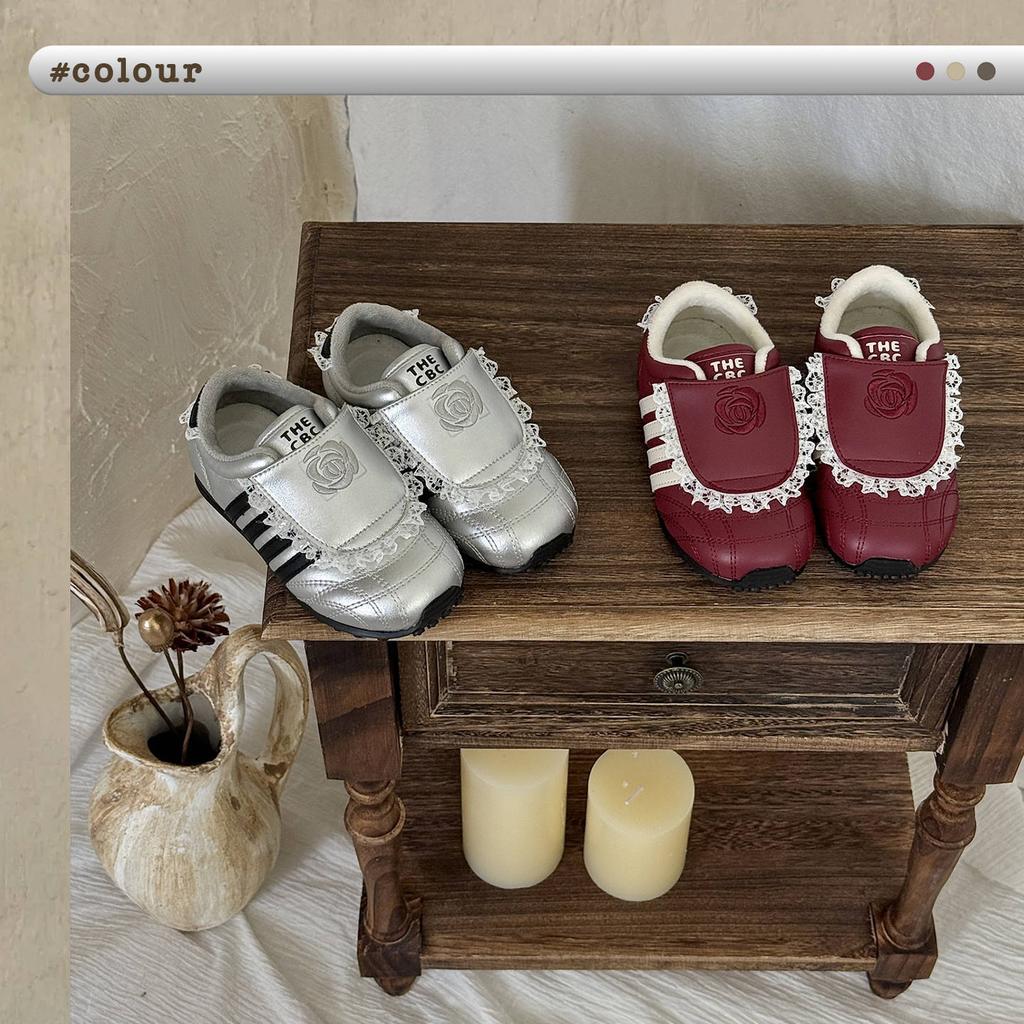 XSHX Camellia Virtue | Girls' Retro Functional Thin-soled Sports and Leisure Board Shoes Velcro Autumn and Winter Velvet