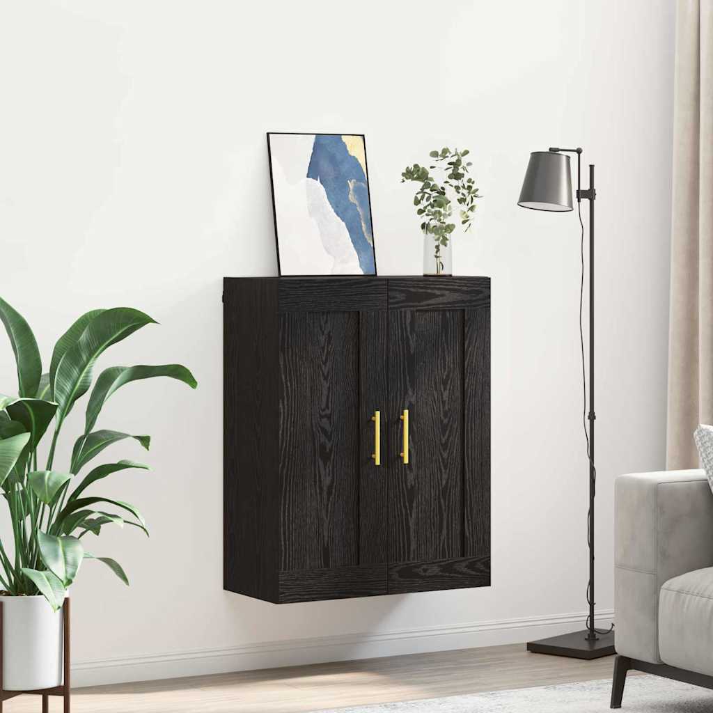 Wall Mounted Cabinet In Black Oak Effect 69.5 X 34 X 90 Cm